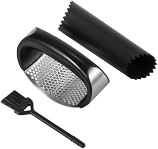 HORRAu Garlic Press Crusher Stainless Steel, Garlic Chopper Rocker, Garlic Grinder Mincer with Peeler Roller