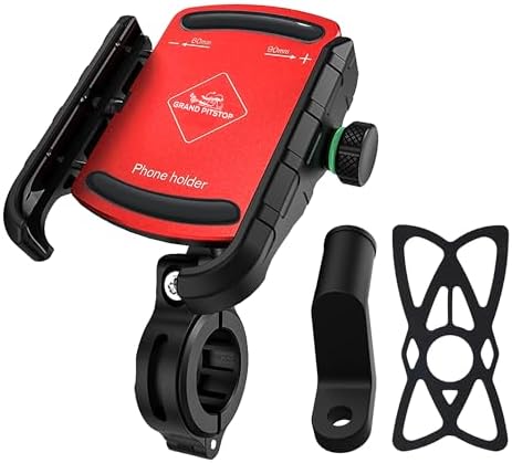 GRAND PITSTOP®Motorcycle Phone Holder Bike Phone Mount Compatible with 4" to 6" Phone Sturdy Holders for Grip| 360° Phone Protection| Aluminium Clamp Red