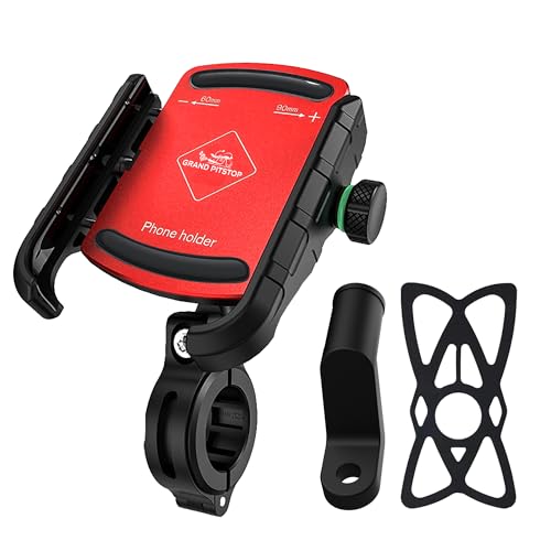 Image of GRAND PITSTOP Bike Mobile Holder | (Red - Jaw Grip, 360 Rotation) | Strong Aluminium Clamp for Motorcycle, Scooter | Secure Phone Mount | Ideal for Navigation & Riding