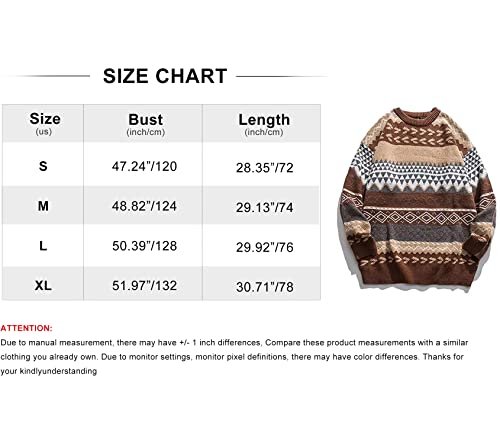 Pehmea Men's Vintage Striped Sweater Oversized Crewneck Long Sleeve Knitted Pullover Jumper(Grey-M) #TOP6