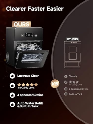 Image of 2 inch Clear Ice Ball Maker with ClearCore Technology,155pcs /Day,4 Ice Balls in 39 Mins,Countertop Sphere Maker with Automatic Water Supply&Self-Cleaning,Enhanced Insulation for Whiskey & Bourbon