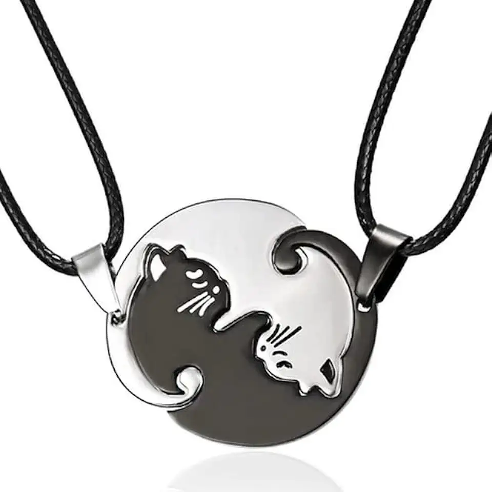 Colar Metades Yin Yang Casal Best Friends Gato Par Duplo Zen