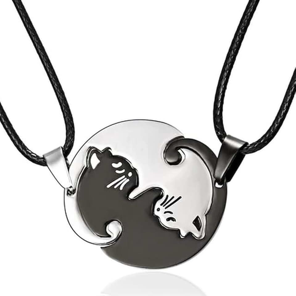 Colar Metades Yin Yang Casal Best Friends Gato Par Duplo Zen