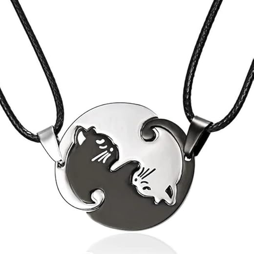 Colar Metades Yin Yang Casal Best Friends Gato Par Duplo Zen