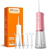 Bitvae Water Flosser Teeth Picks, Cordless Portable Oral Irrigator, Powerful and Rechargeable Water Flosser for Teeth, Brace Care, IPX7 Waterproof Water Dental Picks for Cleaning, Quartz Pink