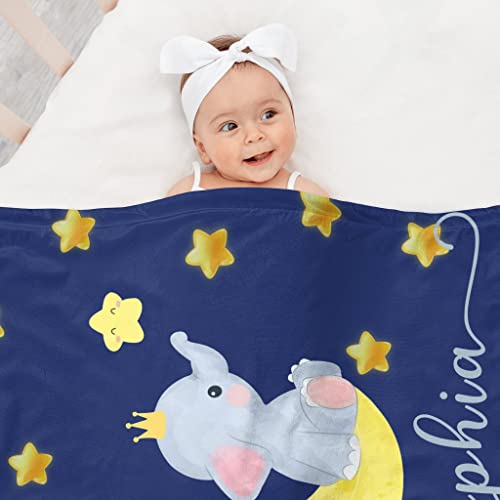 Image of Custom Baby Blanket with Name, Personalized Elephant Swaddle Blanket for Girl, Customized Shower Gifts for Baby Girls, Christmas Easter Birthday Newborn Gifts for Kids Girls