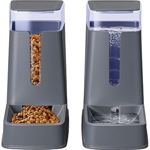 2 Packs Automatic Cat Feeder and Waterer, Gravity Dog Food and Water Dispenser Set for Small Medium Big Pets Cats Dogs Puppy Kitten, 1 Gallon x 2