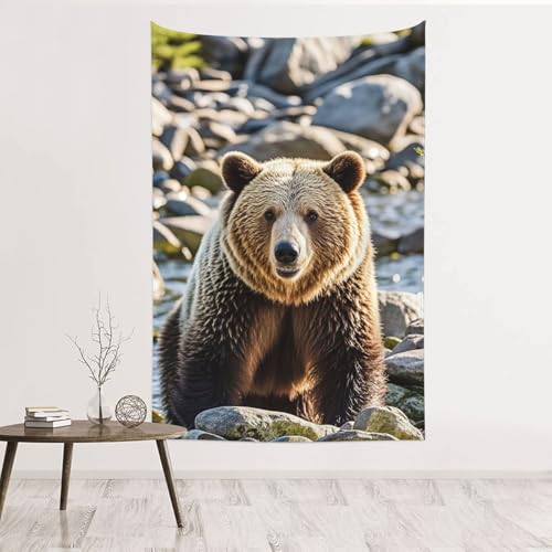 Tapisserie murale ours en velours pêche 152x101 cm GJHKSSVB pour déco salon