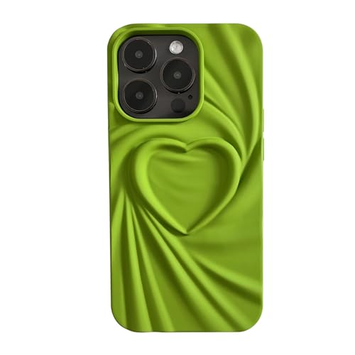 Coque iPhone 12 antichoc cœur plissé 3D vert uni pour éviter les rayures