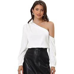 Blusas De Trabajo En Oficina Allegra K Blusa de Trabajo de Oficina Elegante Manga Larga con Hombros Descubiertos para Mujer Blanco L