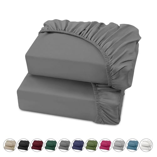 Hafaa Double Fitted Sheet Grey (2-pack) 100% Organic Cotton Jersey Bed Sheets 25 Cm Extra Deep Pocket Fitted sheets-Soft Breathable and Fade Resistance 137x190cm