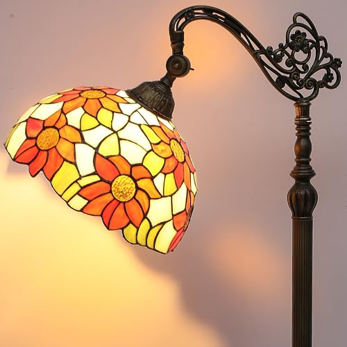 DWVO Tiffany Floor Lamp, Stained Glass Shade Gooseneck Reading Floor Lamp, Adjustable Corner Standing Light with Foot Switch for Bedroom Living Room Office (Bulb not Included)