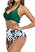 Womens Vintage Bikini Swimsuits Modest Knot Halter Criss Cross Back Push Up Bra Tops Beach Wear Swim 2 Pieces Bathing Suits (Green Leaves,L)