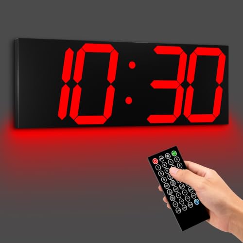 CHKOSDA 18.7" Digital Wall Clock, 6" Digits, 164ft Visibility - Red