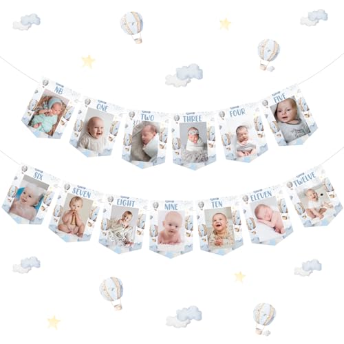 Mr. Onederful 1st Birthday Decor - Hot Air Balloons & Clouds Photo Banner