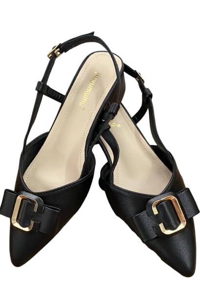 Women’s Elegant Slingback Block Heel Pumps with Gold Buckle Detail-image-37