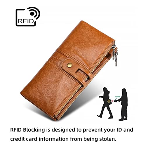 Wallet for Women Genuine Leather Card Holder Vintage Long Clutch Wallets Travel Phone Purse With RFID Blocking3