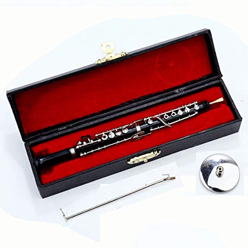 Dselvgvu Miniatura Oboé com suporte e estojo Mini instrumento musical réplica miniatura casa de bone