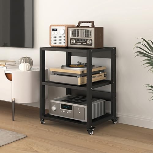 3-Tier Movable AV Component Media Cabinet Corner TV Stand CD Player Stereo Rack Audio Tower Media Stand with Height Adjustable Steel Shelf for Home/Office/Theater, Black (Size : 50x40cm(19.7x15.7))