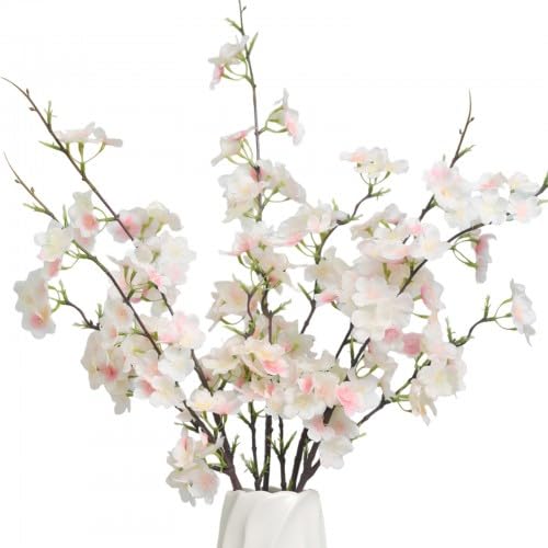 造花 4本束 桜の花 桜の枝 人工桜 さくら シルク 枯れない フェイク フラワー 花瓶 ホーム ウェディング オフィス デコレーション ピンク 飾り 贈り物 装飾用造花、人工桜、ホームガーデンウェディングパーティー装飾用フェイクブーケ植物、花の造花アレンジメント (ライトピンク)