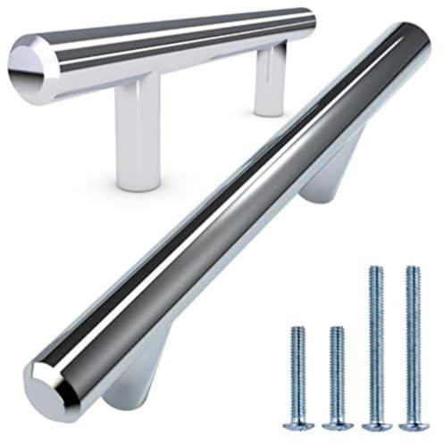 ALPINE HARDWARE Premium Solid Euro Style Bar Handle Pull-25Pack ~3.75 inch Hole Center & 6 1/8 inch Length-Heavy Stainless Steel Bar Handle W/ Polished Chrome Finish-American Owned Cabinet Hardware