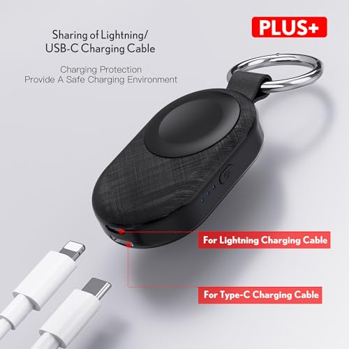 PZOZ Portable Apple Watch Wireless Travel Charger, 1200mAh Power Bank iWatch Fast Charging with Car Keychain, Adapter Compatible with Series Ultra 10 9 8 7 6 5 4 3 2 SE (Black) - Thumbnail 2