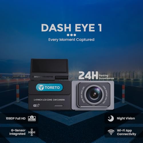 Image of Toreto Dash Eye 1X Car Dash Camera with 2K Real QHD, 1080P Full HD Recording, 24H Parking Monitoring, WiFi App Control, Night Vision, G-Sensor, 1.47 inch LCD Display, Smart Collision Detection