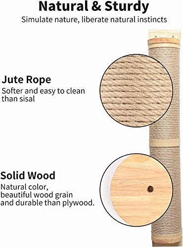 Image of Callas Cat Scratching Post Wall Mounted, 33 Inch Tall | Cat Scratch Post for Large /Small Cats, Rubber Wood Cat Scratcher Posts for Kittens | 602-Cream