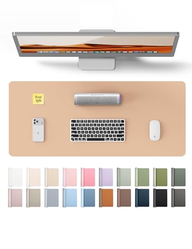 Image of YSAGi Leather Desk Protector, Office Mat, Large Mouse Pad, Non-Slip PU Leather Blotter, Laptop Desk, Waterproof Writing Pad for Office and Home (Latte, 23.6 inch x 13.8 inch)
