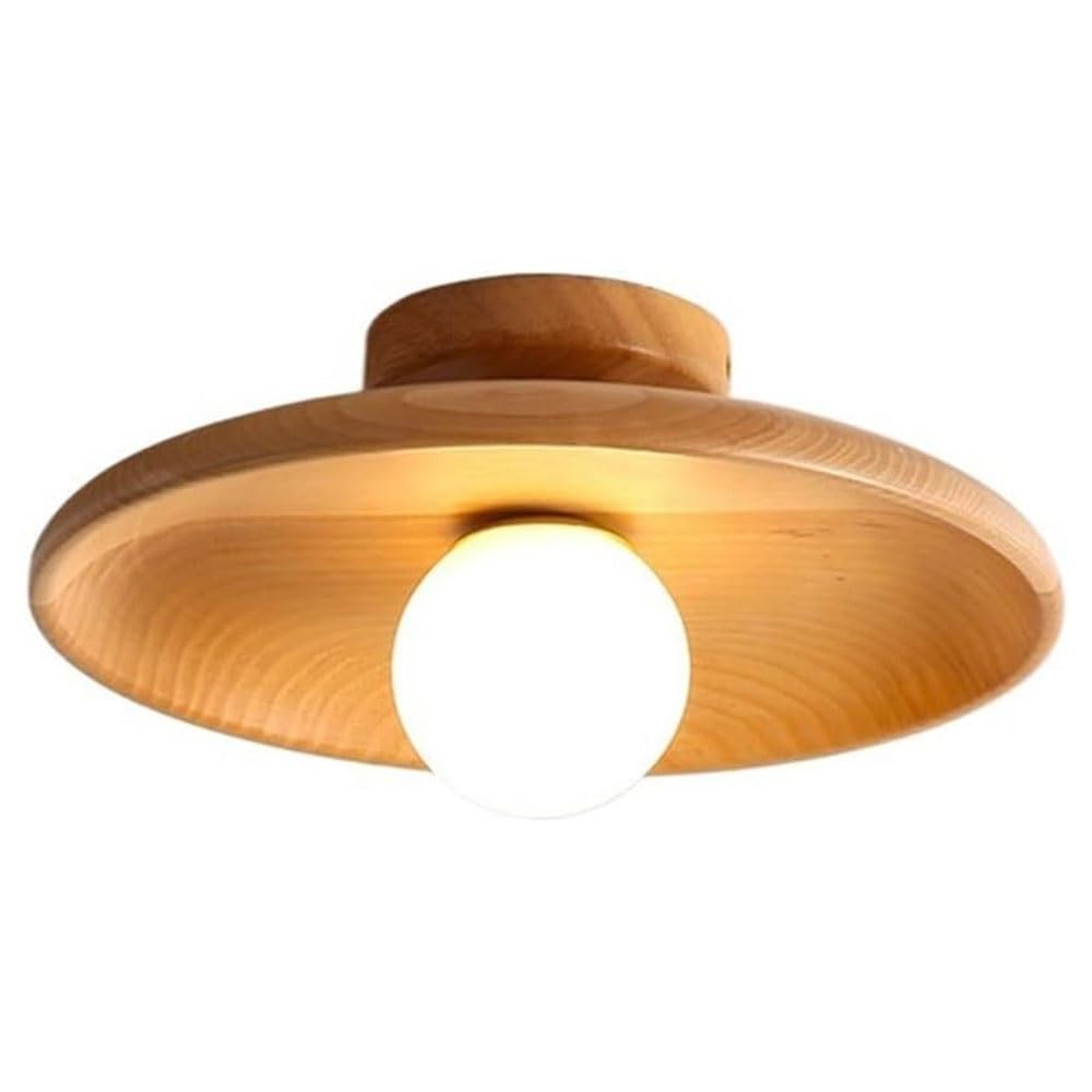 FEITENGDA Modern Wooden Semi Flush Mount Ceiling Light Nordic Minimalist Circular Ceiling Light with Globe Shade Interior Metal Base Close to Ceiling Lamp for Corridor Balcony(Wood)