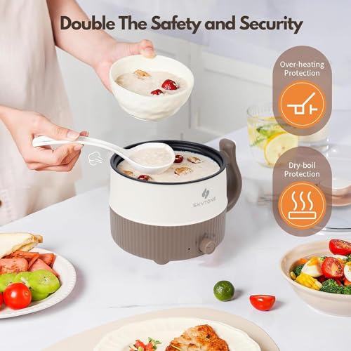 Image of SKYTONE Multipurpose Electric Kettle With Ceramic Coating 1.5L | Non-Stick Cooker For Boil, Steam, Fry, Saute | Multi Cooker Kettle For Water, Milk, Egg, Tea, Soup, Babyfood, Rices (Beige)