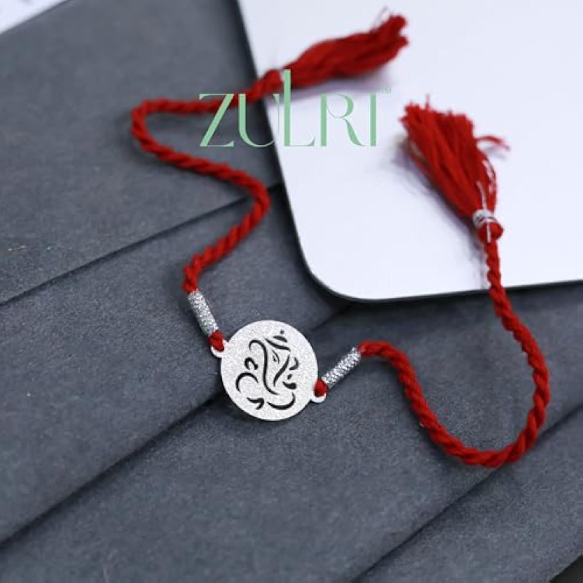 925 Sterling Silver Ganpati Blessings Rakhi for Brother, Gift Set
