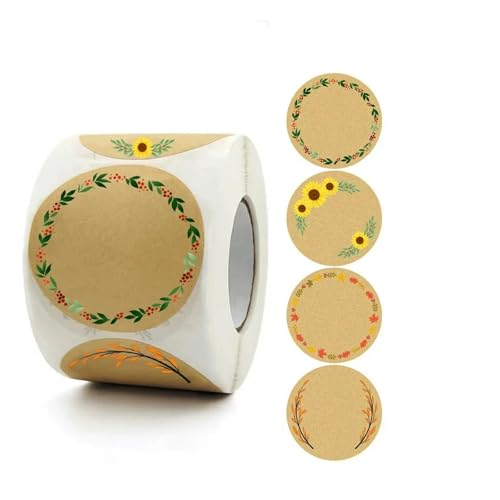 Etiquetas adhesivas redondas de papel kraft hechas a mano, autoadhesivas, color marrón, para hornear, bolsas de regalo, envases, tarros de mermelada