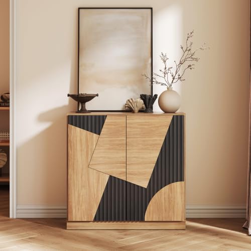 Image of BELLEZE 33 inch Modular Sideboard Buffet Cabinet - Camel Espresso Black L