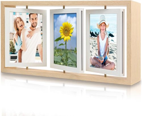 ZEEYUAN Cadre Photo Rotatif 10 x 15 Cadre Photo 6 Photos de Bureau Cadre en Bois