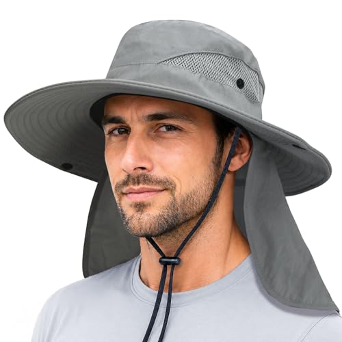 Image of PFFY Sun Bucket Hats for Men Women Fishing Hat Wide Brim Hat with Neck Flap