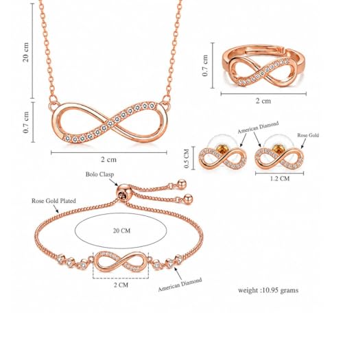 Image of Nilu's Collection Infinity Bracelet, Pendant, Ring and Earring set for Women | AD Stone | Anti Tarnish | Light Weight