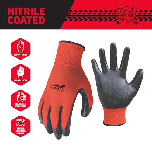 Image of Grease Monkey Work Gloves, Men's Nitrile All Purpose Gloves with Grip for Construction, Safety, Mechanics, Touchscreen