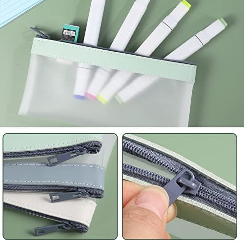 Pencil Case Set, 3 Pcs TPU Clear Frosted Exam Pencil Pouch Water Proof Carrying Case Pen Pencil Office Stationery Storage Pouch Makeup Organiser Bag for Students Storage(Green Blue Beige)