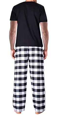 Sleephero Fathers Day Mens Pajamas Set 2 Piece Short Sleeve Mens Flannel Sleepwear Set With Crewneck T-Shirt And Flannel Pants White And Black Buffalo Check Xl #TOP4