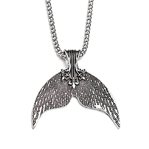 Sttiafay Collar de cola de sirena para mujer, collar con colgante en Y de cola de pez de delfín plateado, collar de cuentas largas, regalos para ella
