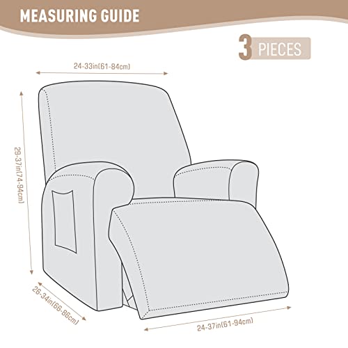 Kincam 3 Pieces Recliner Chair Covers, Stretch Reclining Chair Covers, Sofa Slipcovers Stripe Jacquard Recliner Covers Furniture Protector Covers With Elastic Bottom For Kids, Pets (Beige) #TOP5