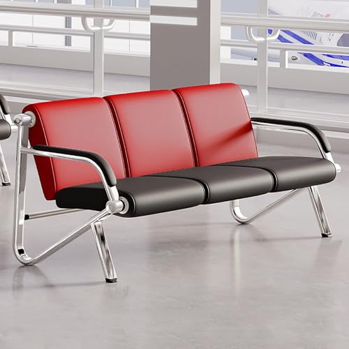 SGKOMN Hospital waiting room chair,Comfortable 3-Seat Waiting Room Chairs - Reception Bench for Airport, Hospital, Bank - Stylish Sturdy Conference Seating, Red