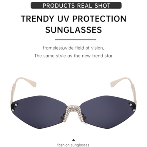 Lunettes de soleil polygonales sans monture femmes hexagones métal luxe tendance
