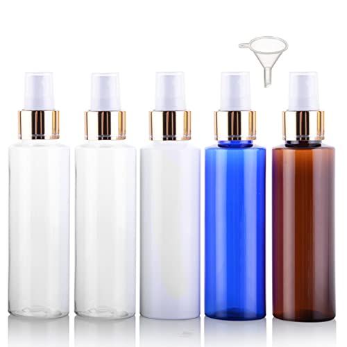 Alledomain Lot de 5 flacons vaporisateurs vides de 100 ml en plastique avec 1 entonnoir pour maquillage, cosmétiques, produits de toilette (5 couleurs) Cover