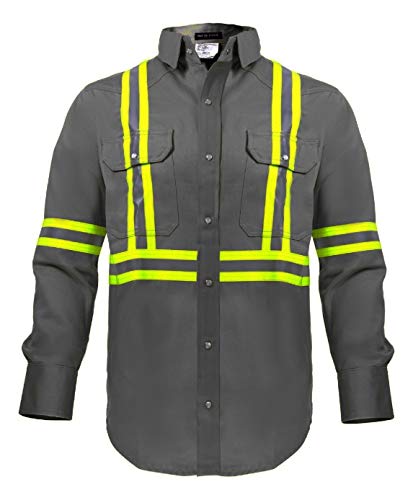Flame Resistant High Visibility Hi Vis FR Shirt - 100% C - 7 oz (4X-Large, Dark Grey)