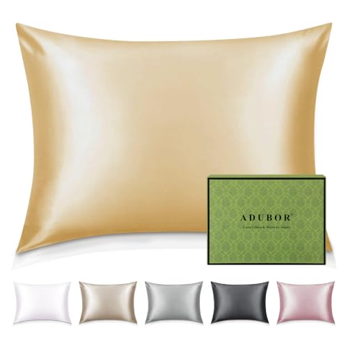 Adubor 100% Silk Pillowcase - Mulberry Silk Pillow Cases, 22 Momme 6A Grade Fibers, Silk Pillow Case for Hair and Skin Health, with Hidden Zipper (Queen 20''x30'', Gold, 1PC)