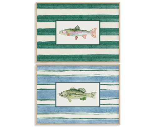 Fish Wall Art Watercolor Fishing Canvas Wall Decor Trendy Vintage Fish Poster Fishing Aesthetic Room Picture Retro Coastal Decor Prints Artwork for Boys Nursery Lake House Kitchen 16x24x2 In Unframed