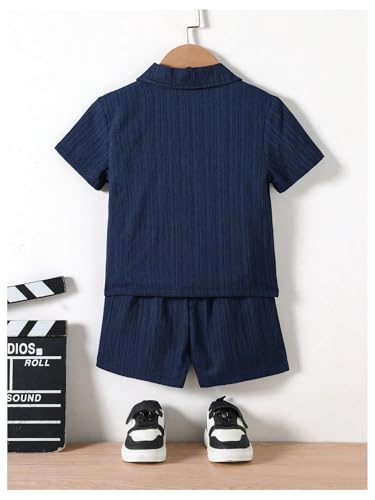 Image of SweatyRocks Boy's 2 Piece Summer Vacation Outfits Short Sleeve Collar Button Down Shirt and Shorts Clothing Set
