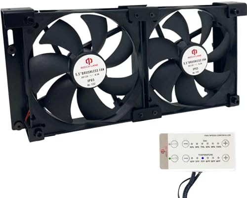 Beech Lane 12V RV Fridge Ventilation Cooling Fan 5.5" (140mm), Custom Mounts For American RV Side Vents, Adjustable Temperature Settings, High-Tech Remote With Manual/Auto Modes, Waterproof